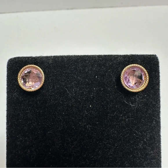 Milor Made In Italy 14k Gold Braided Bezel Set Stud Earrings